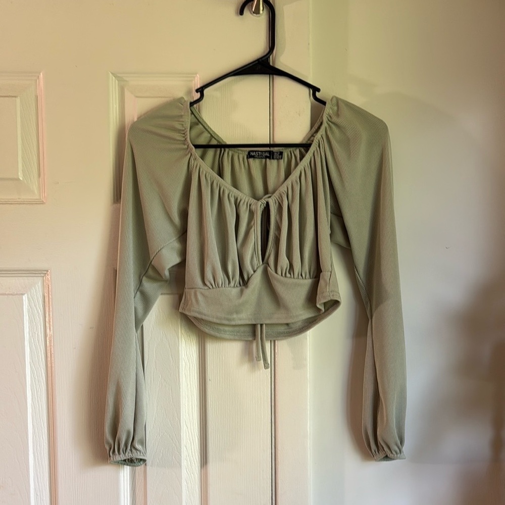 Nasty Gal Light Green Ruched Blouse